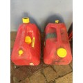 TWO 10 LT PLASTIC FUEL CONTAINERS AND A TOOL SEAT