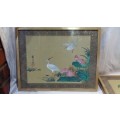 Beautiful Vintage Chinese Silk Painting Signed and stamped 42cm x 32.5cm (3)