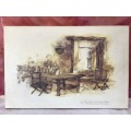 WOW !!! AN OLD PRINT ON BLOCK BOARD "The Schreuder house kitchen" signed