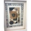 STUNNING FRAMED BOXED AFRICAN ARTWORK WITH A BRONZED RHINO