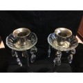 WOW !!!  Stunning pair of chrome candlesticks with cut glass rim with chandelier type drops