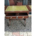 WOW !! ANTIQUE LEATHER INLAID 2 DRAWER MAHOGANY DROPSIDE TABLE ON CASTORS