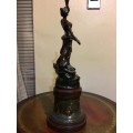 RARE ANTIQUE SPELTER BRONZED SCULPTURE STAMPED AND SIGNED BY FAMOUS FRENCH ARTIST CHARLES RUCHOT