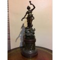 RARE ANTIQUE SPELTER BRONZED SCULPTURE STAMPED AND SIGNED BY FAMOUS FRENCH ARTIST CHARLES RUCHOT