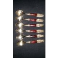 Collectible Set of 6 Vintage Thailand Siam, Brass and Teak Spoons.