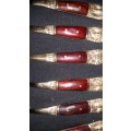 Collectible Set of 6 Vintage Thailand Siam, Brass and Teak Spoons.