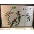 WOW !!!  A BEAUTIFUL VINTAGE  FRAMED CHINESE SILK EMBROIDERY OF INDIGENOUS BIRDS  WITH CALIGRAPHY