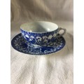 WOW !!! BEAUTIFUL BLUE AND WHITE VINTAGE PHOENIX FLYING TURKEY CUP AND SAUCER DUO #3 stamped