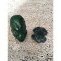 WOW !! STUNNING MALACHITE BUST OF AN AFRICAN  MAN WITH A CARVED STONE FROG