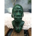 WOW !! STUNNING MALACHITE BUST OF AN AFRICAN  MAN WITH A CARVED STONE FROG
