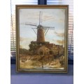 FANTASTIC CONTINENTAL SCHOOL ORIGINAL FRAMED OIL ON BOARD OF A DUTCH WINDMILL signed by the artist