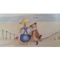 WOW!!! Well Known Artist Tracy Owens Framed Sketch and Water color, Boy and Dog on the beach.