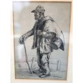 WOW !!! FRAMED PENCIL SKETCH BY RENOWNED ENGLISH WW11 ARTIST EDGAR AINSWORTH (1905 ~ 1975) signed