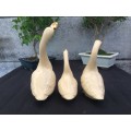 WOW !!! STUNNING TRIO OF TAN AND GOLD CERAMIC GEESE ORNAMENTS ~ ABSOLUTELY BEAUTIFUL