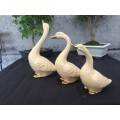WOW !!! STUNNING TRIO OF TAN AND GOLD CERAMIC GEESE ORNAMENTS ~ ABSOLUTELY BEAUTIFUL