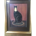 Cat Lovers Delight, W.Kimble Print of a Cat in a Stunning Gold Sprayed Beach wood Frame