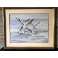 INVESTMENT !!!! PAT KITSON USA (1970 ~ ) FRAMED ORIGINAL WATERCOLOR OF FLAMINGO'S signed