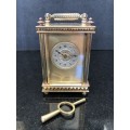 STUNNING SOLID BRASS FRENCH CARRIAGE CLOCK WITH BEVELLED GLASS WORKING PERFECTLY WITH THE KEY