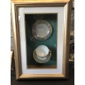 WOW !!! STUNNING BOX FRAMED VICTORIAN MOTHER OF PEARL GREEN AND GOLD TRIM TRIO ~ A BEAUTY