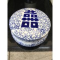 Chinese Blue and White Genuine Ming Marked Blue Happiness Jewellery Trinket Dish