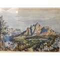 WOW !!! STUNNING VINTAGE FRAMED ORIGINAL LANDSCAPE WATERCOLOR PAINTING OF CAPE TOWN SIGNED F.J.A