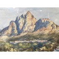 WOW !!! STUNNING VINTAGE FRAMED ORIGINAL LANDSCAPE WATERCOLOR PAINTING OF CAPE TOWN SIGNED F.J.A