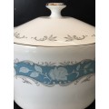 Stunning c1970s "Moonlight Rose" Tea Pot by Aynsley England-White Roses On Blue & Silver Scrolls