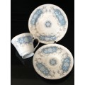 Stunning c1970s "Moonlight Rose" Trio by Aynsley England-White Roses On Blue & Silver Scrolls