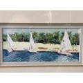 WOW !!! BEAUTIFUL FRAMED WATERCOLOR OF BOATS MOORED ON A BEACH SIGNED JOHN'O ASWAN 1994