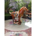 Beautiful Vintage Hand Made Chinese Tang Sancai Glazed Horse. Makers Seal On Base
