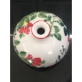 A Beautiful Vintage Japanese Round Bud Vase With Stunning Floral and Calligraphy. Makers mark Base