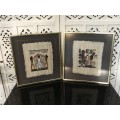 A PAIR OF ORIGINAL EGYPTIAN PAPYRUS PAINTINGS FRAMED IN AN ALUMINIUM FRAME