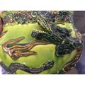 Magnificent Detailed Antique Japanese Meiji  Awaji Flambe Glazed Moriage Dragon Jardiniere.