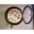 WOW !! STUNNING 1860's MAHOGANY CASED FUSEE MOVEMENT STATION CLOCK - WORKING 100%
