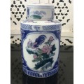 Lovely Decorative Chinese Blue Under Glaze Hand Painted Tea Caddy With Foo Lion Lid Kiln Mark