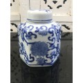 Adorable Decorative Chinese Hexagon Floral Blue Hand Painted Porcelain Tea Caddy