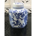 Adorable Decorative Chinese Hexagon Floral Blue Hand Painted Porcelain Tea Caddy