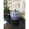 Stunning Large & Heavy Chinese Under Glaze Blue Hand Painted Porcelain Pumpkin Pot