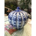 Stunning Large & Heavy Chinese Under Glaze Blue Hand Painted Porcelain Pumpkin Pot