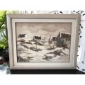 INVESTMENT ART !!! JAN DE WAAL - OIL ON BOARD PAINTING - ARNISTON COTTAGES - NICELY FRAMED