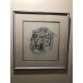 WOW !!! ABSOLUTELY STUNNING ORIGINAL MIXED MEDIA OF A TIGER BY FA BURNLEY DATED 1968