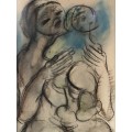 INVESTMENT ART !! FRANS CLAERHOUT (SA 1919 - 2006) - ORIGINAL MIXED MEDIA - MOTHER AND CHILD