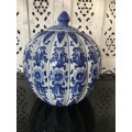 Stunning Large & Heavy Chinese Under Glaze Blue Hand Painted Porcelain Pumpkin Pot Marking on Base