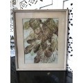 WOW !!! JOAN MURRAY ORIGINAL WATERCOLOR PAINTING OF LEAVES - FRAMED , SIGNED AND DATED 1960's