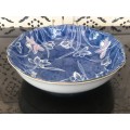 Beautiful Old Japanese Toho Minoyaki Blue Ground Hand Painted under high Gloss Scalloped Salad Bowl