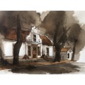 INVESTMENT ART !! DAVID WHEILDON OOSTHUIZEN (1946 - ) WATERCOLOR TITLED "HOUSE IN DORP STREET"