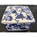 Stunning Large Chinese Under Glaze Blue Hand Painted Porcelain Biscuit Caddy