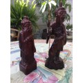 Vintage Chinese Carved Wooden Fishermen Figurines