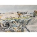 GORGEOUS ORIGINAL WATERCOLOR BY CHRISMAN STANDER - TITLED " BACHELOR'S COVE CLIFTON" 1987