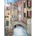 WOW !!! AMAZING DETAILED FRAMED 3D HAND PAINTED CERAMIC TILE OF VENETIAN CANAL